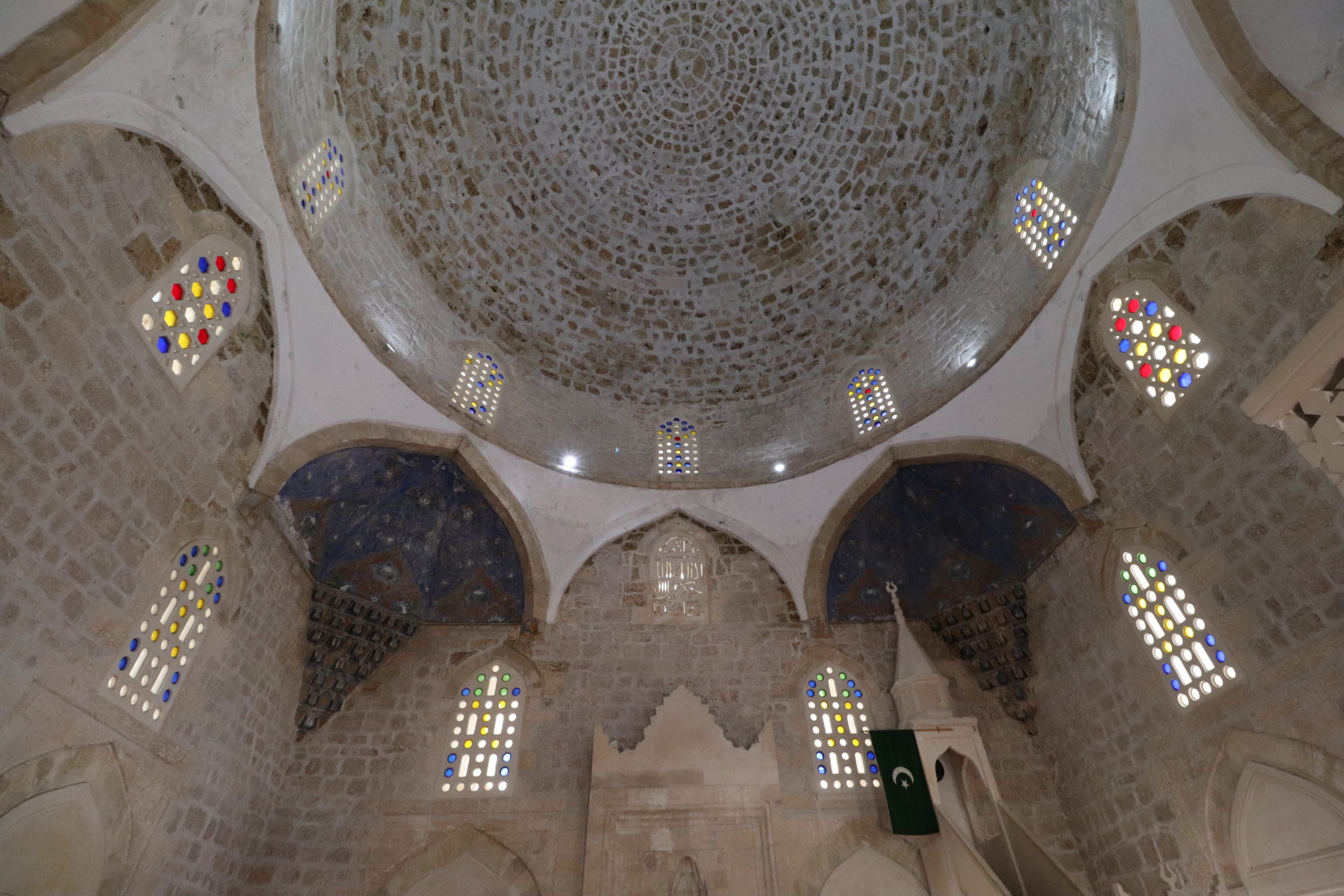 Pocitelj Mosque interior with stained glass