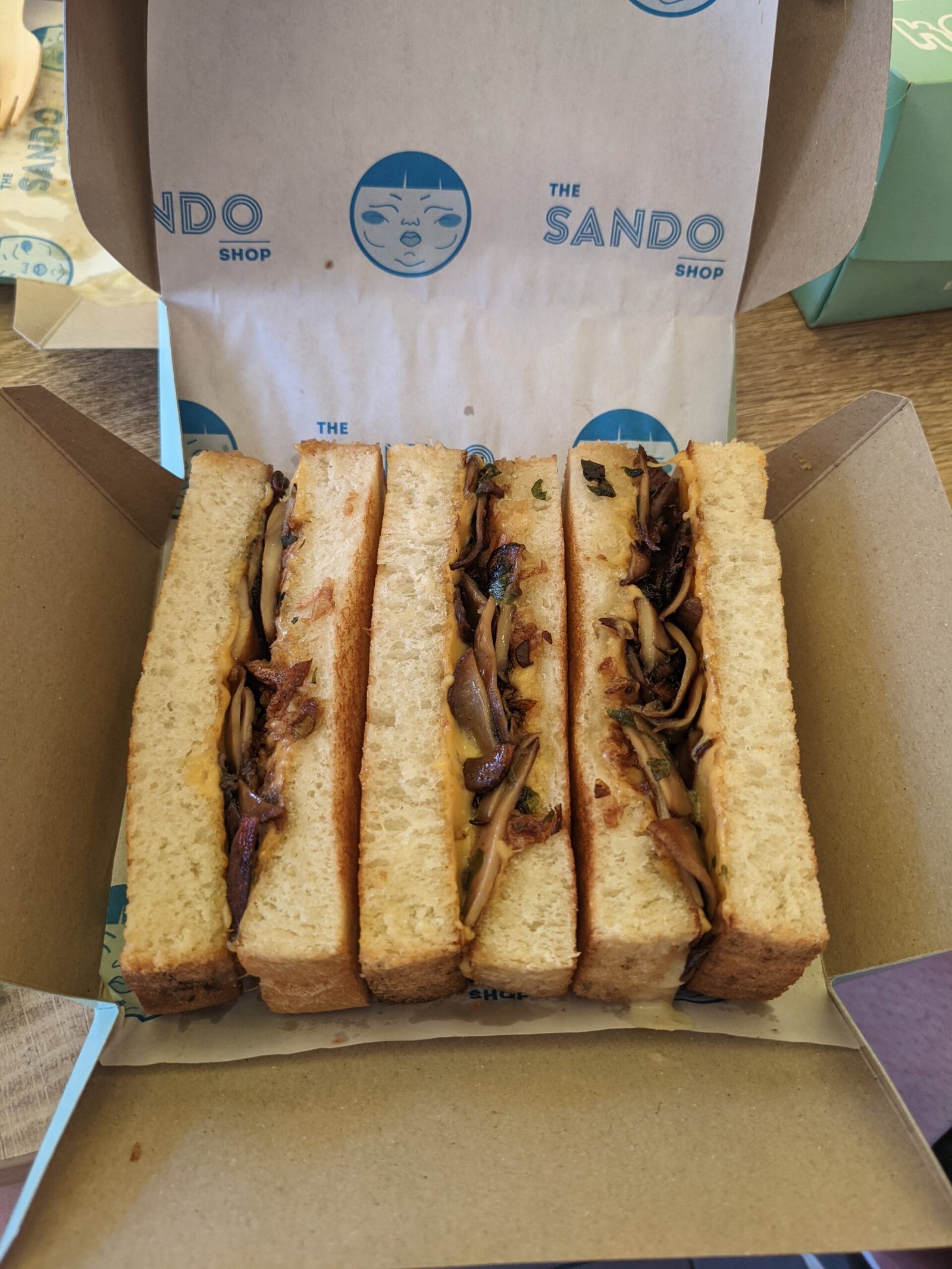 cheese and mushroom sandwich, sando shop sofia