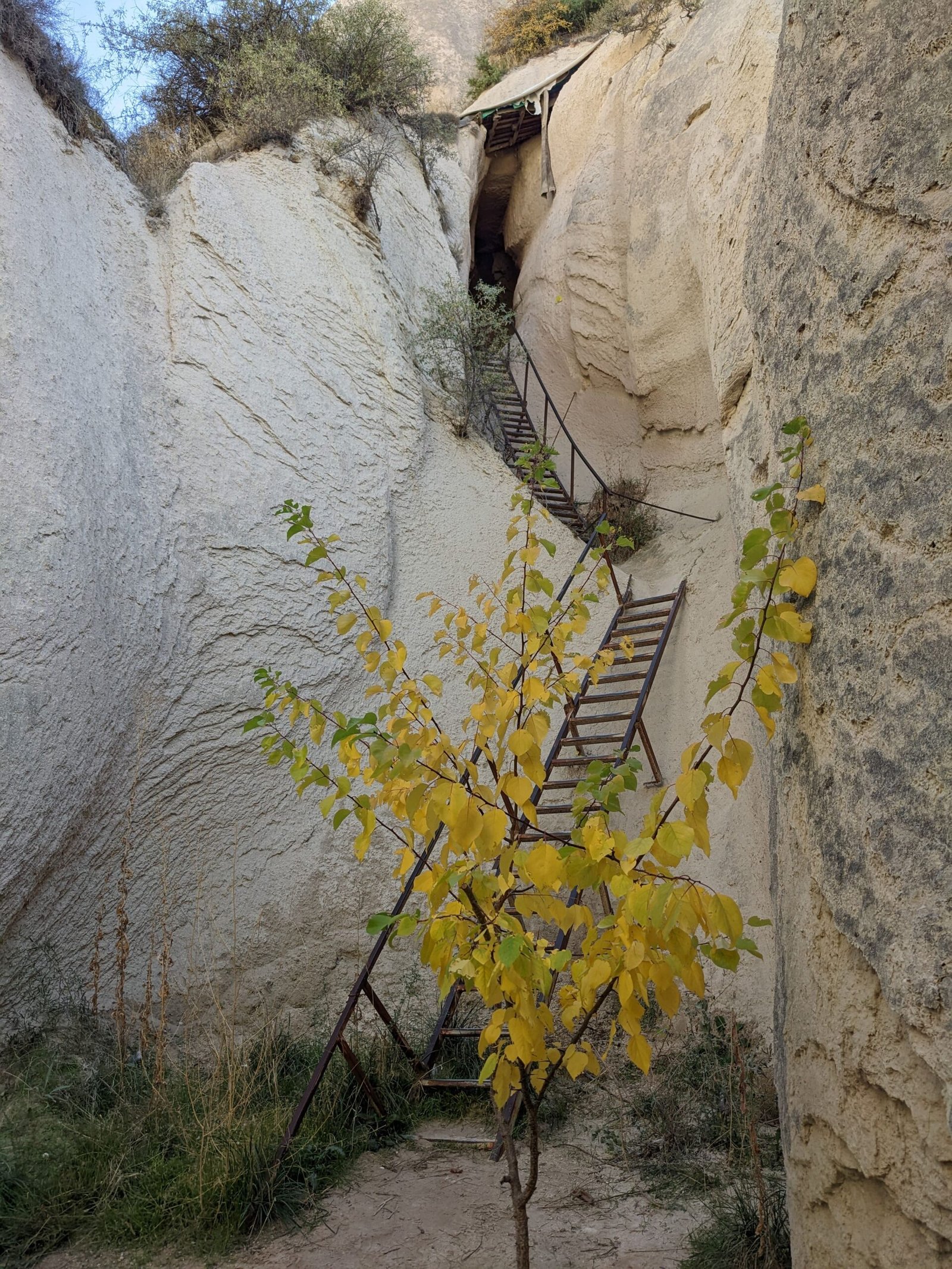 red valley hike up rusted stairs