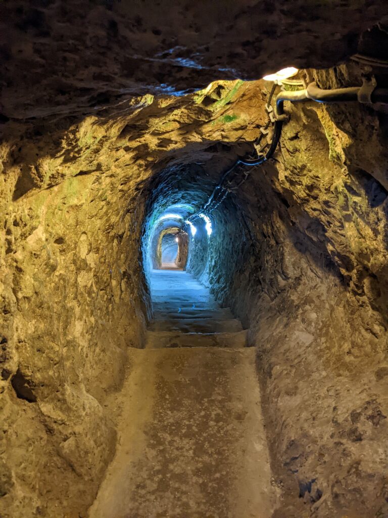 a deep tunnel into the underground city of Derinkuyu, turkey