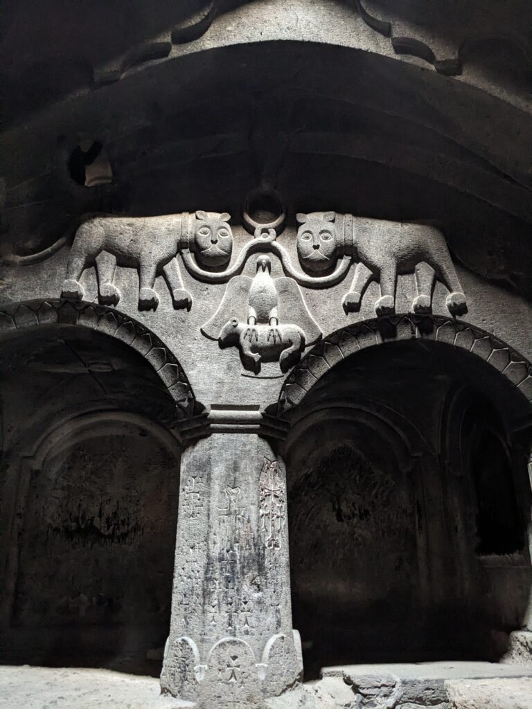 animal carvings in UNESCO Geghard monastery