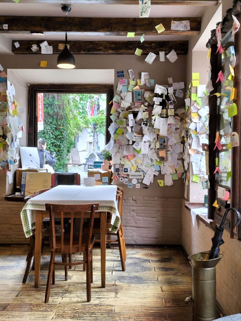 interior of a Palaty restaurant with post-it notes on the walls