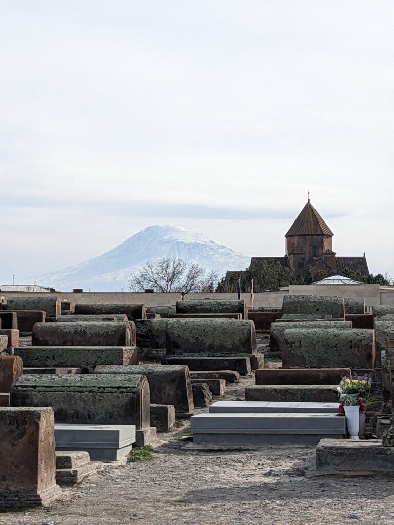 vagharshapat cemetery with Mount Ararat in the background