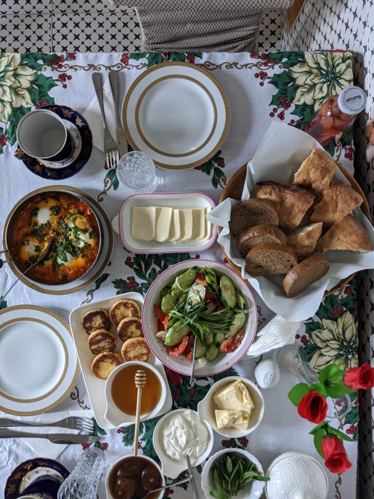 Georgian/Chechen breakfast spread in Pankisi