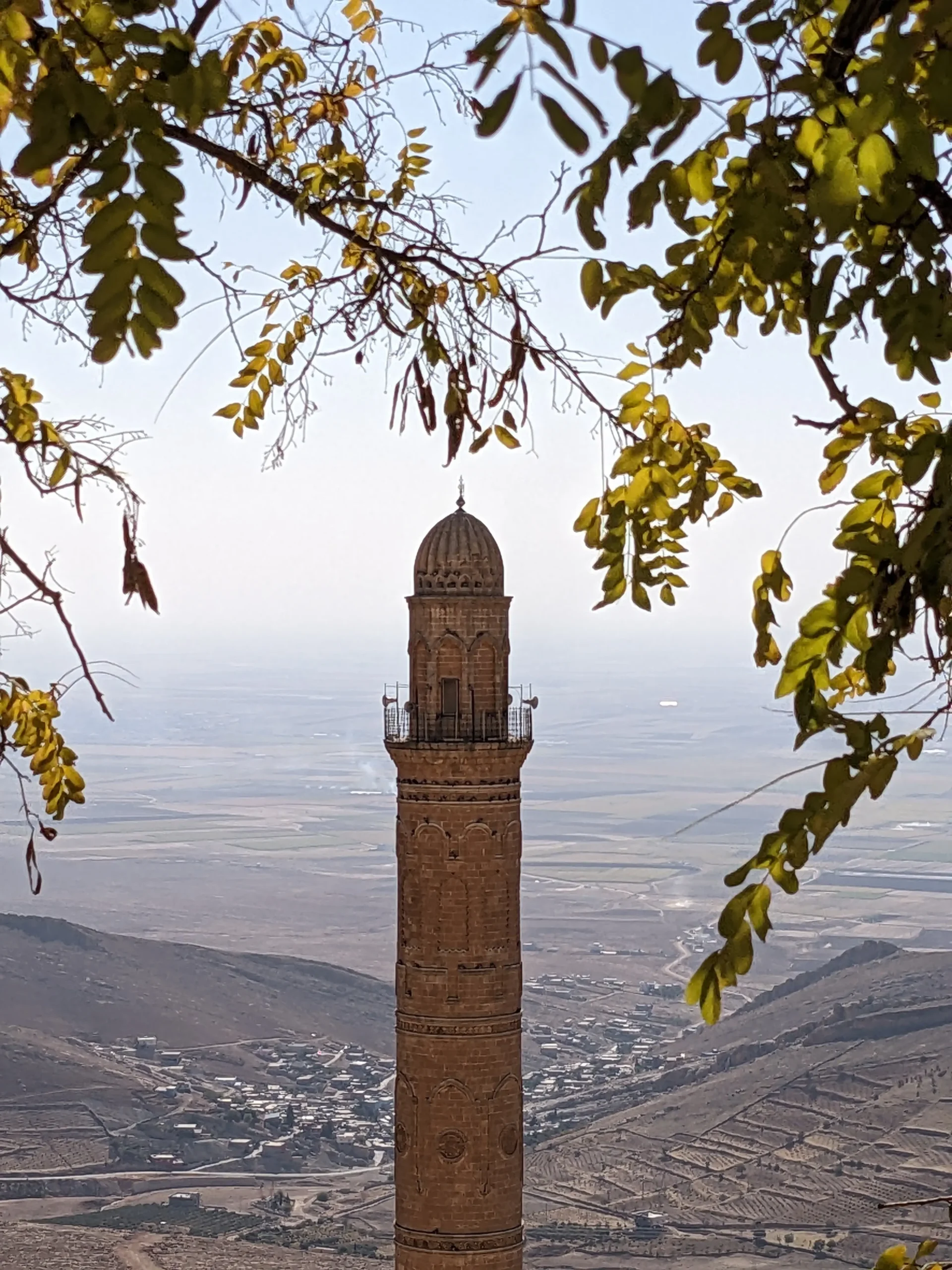 a view of the Mesopotamian plains with a minaret in the foreground