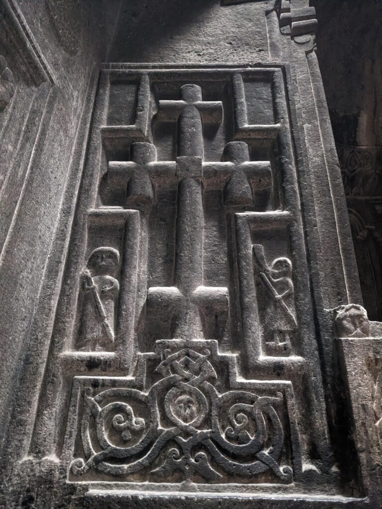 ancient carvings on UNESCO Geghard monastery