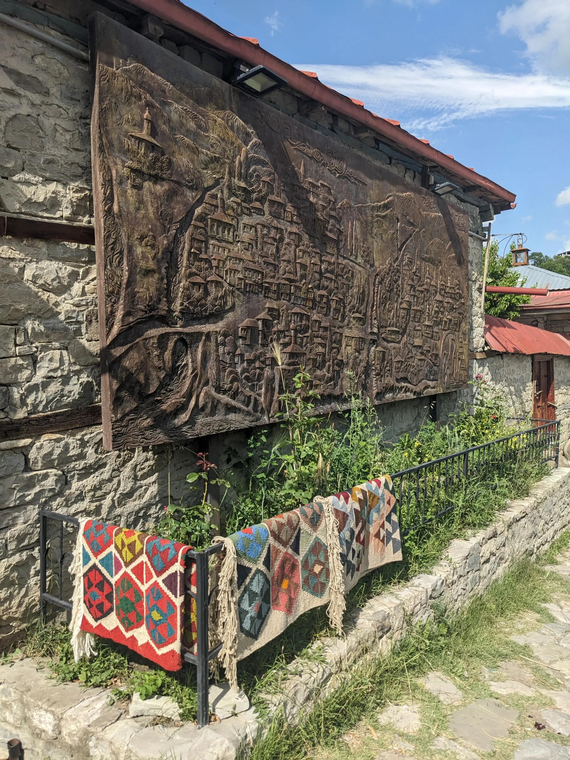 a mountain village street scene in Lahic, Azerbaijan