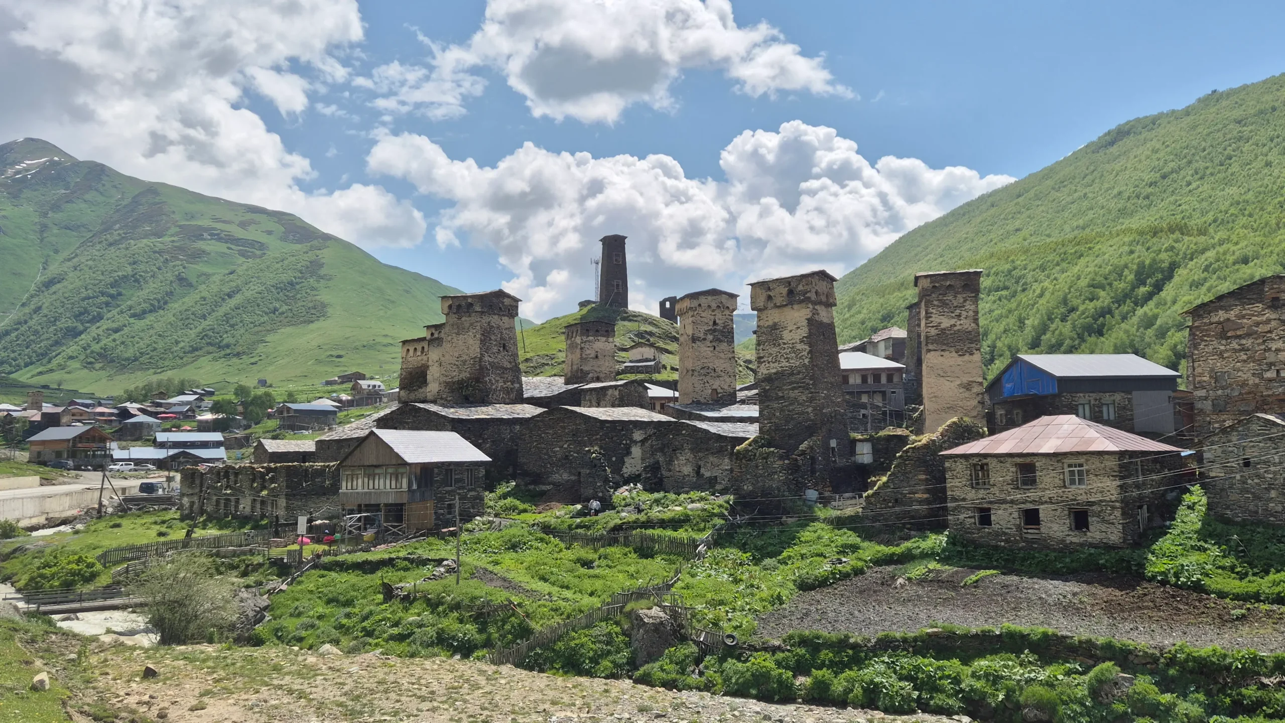 Svan towers of Ushguli famous stone towers of Ushguli - Europe's highest settlement