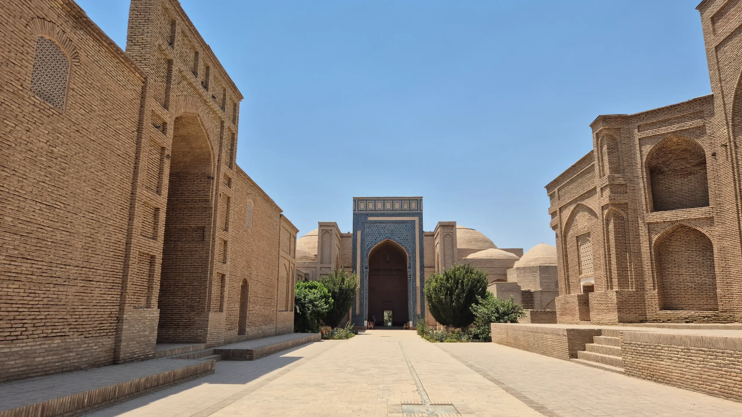Saodat Mausoleum, Termez brick mausoleums line the walkway to an extravagant mausoleum decorated with blue tiles at Sultan Saodat Mausoleum, Termez