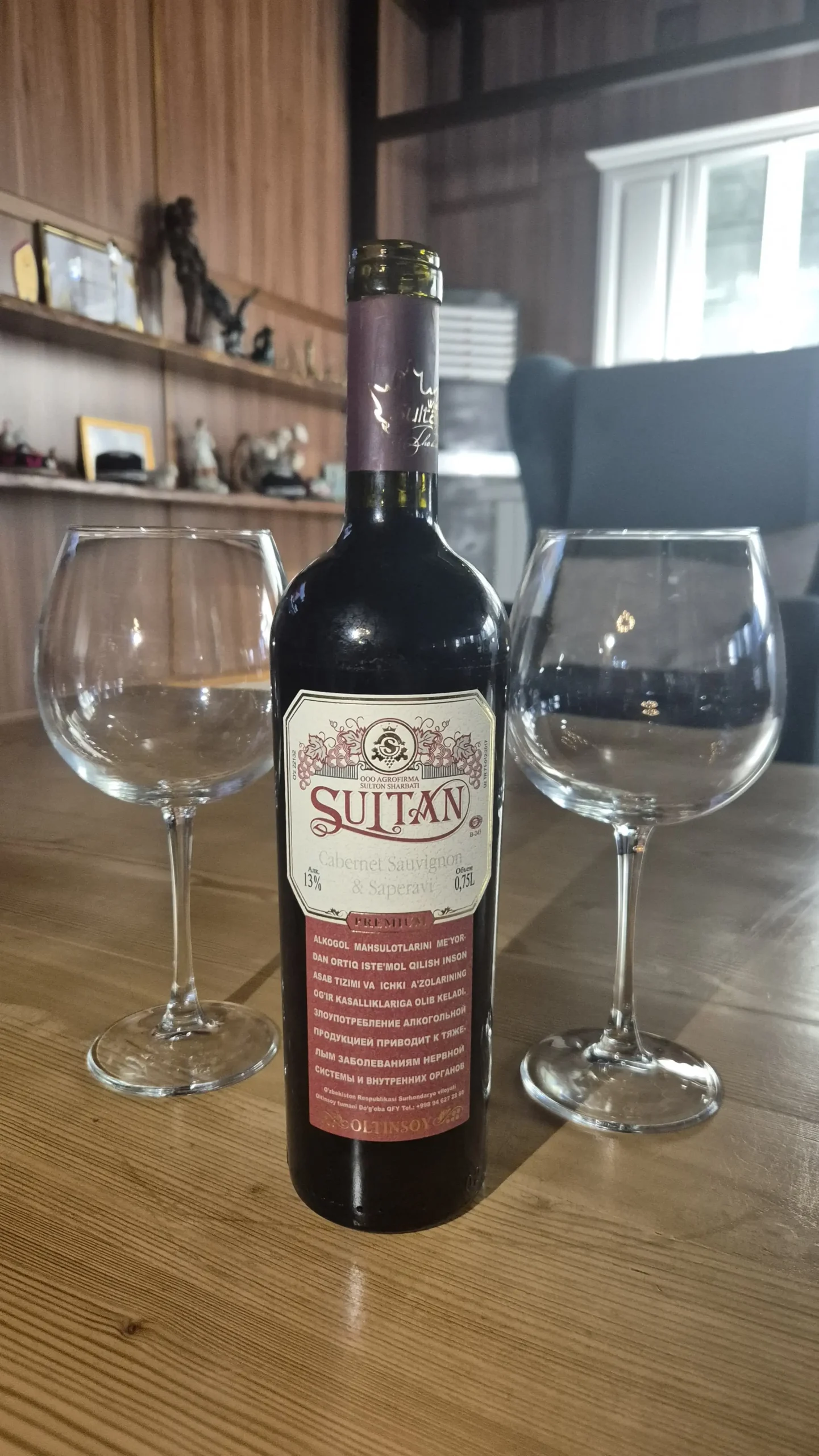 Uzbek red wine a bottle of Sultan red wine local to the Surxondaryo region in the south of Uzbekistan