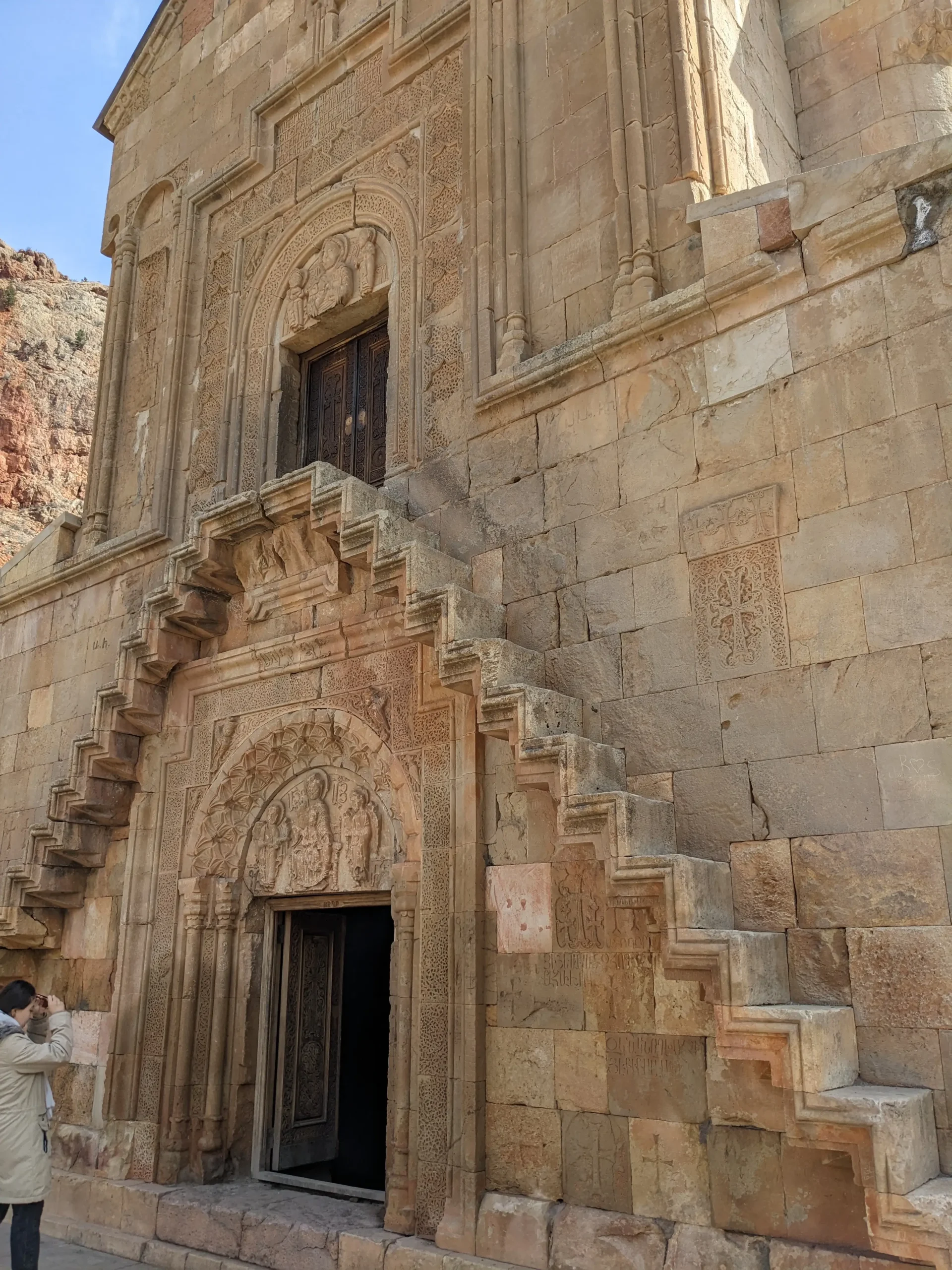 the fragile and ancient staircase to the upper level of Noravank Monastery, Armenia